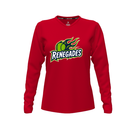 [FTLVPTRD-FYXS-LOGO1] Decker Performance T-Shirt (Female Youth XS, Red, V Neck, Logo 1, Long Sleeve)